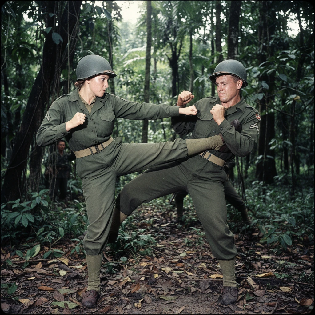 Treinamento de combate corpo a corpo de soldados americanos na selva