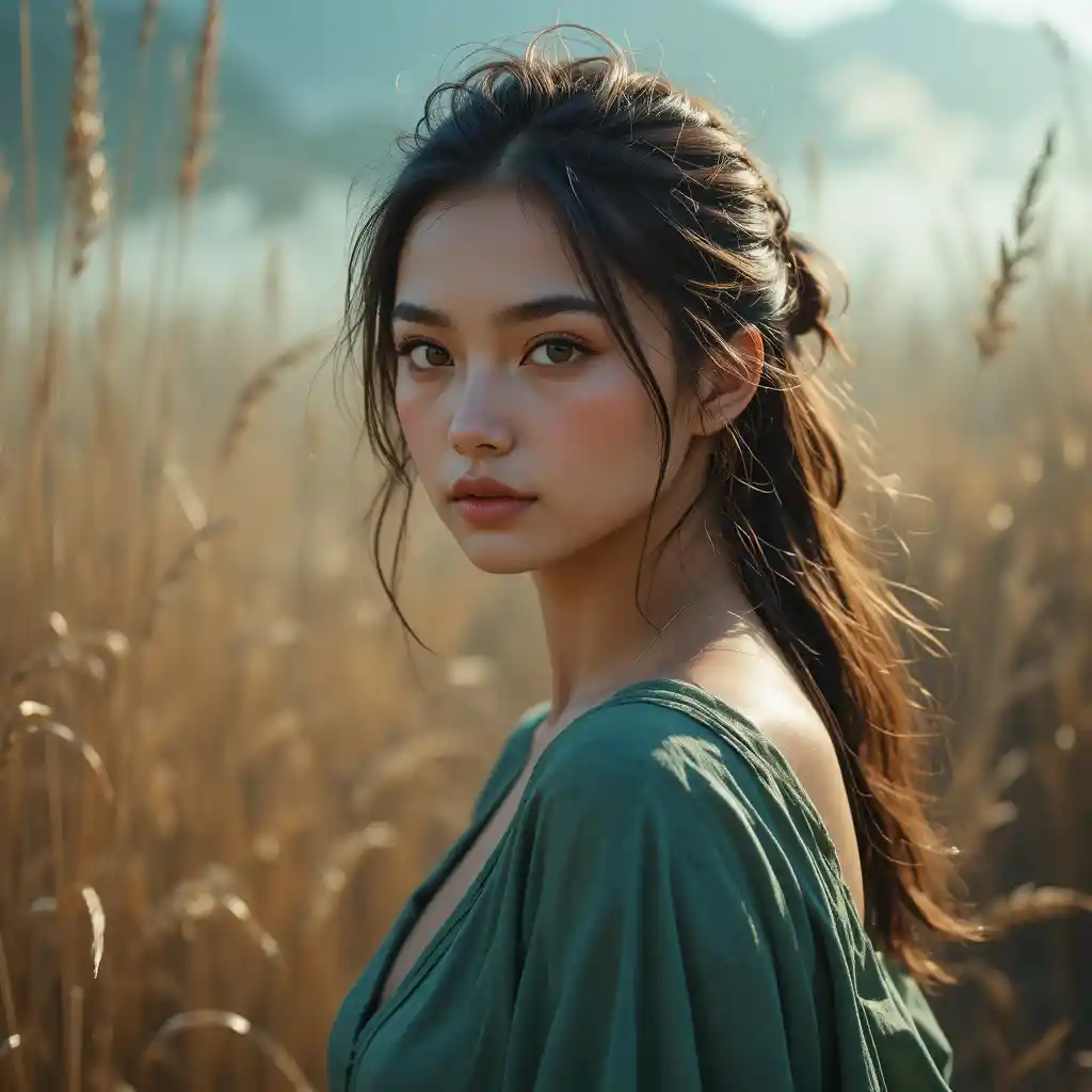 Young woman portrait in soft outdoor natural light