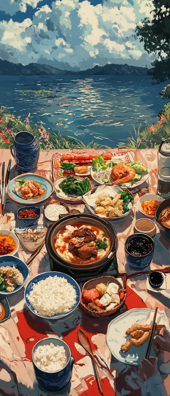Banchetto ispirato a Ghibli in un paesaggio infernale e solitario