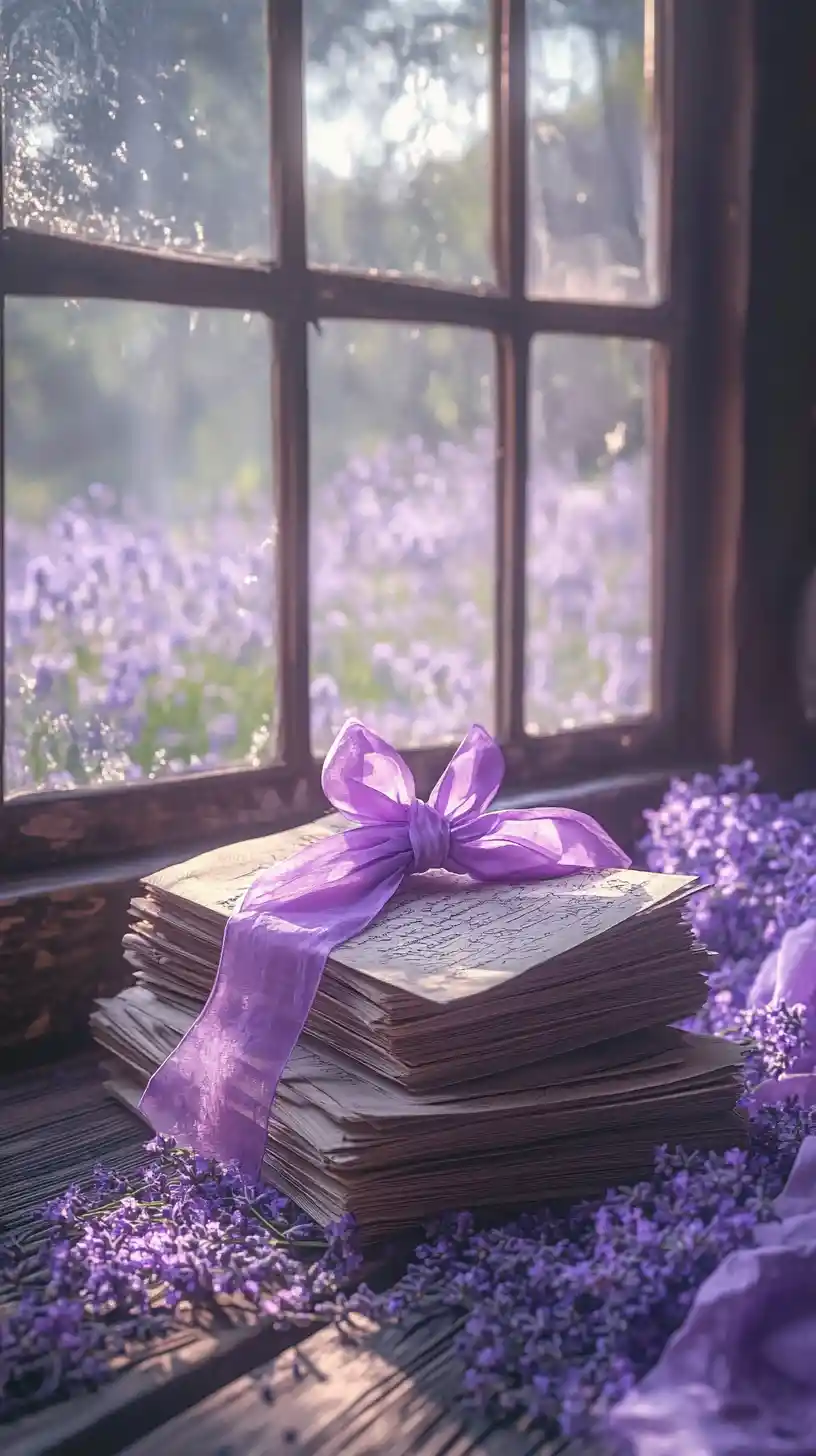 Cartas vintage e lavanda sobre uma mesa de madeira