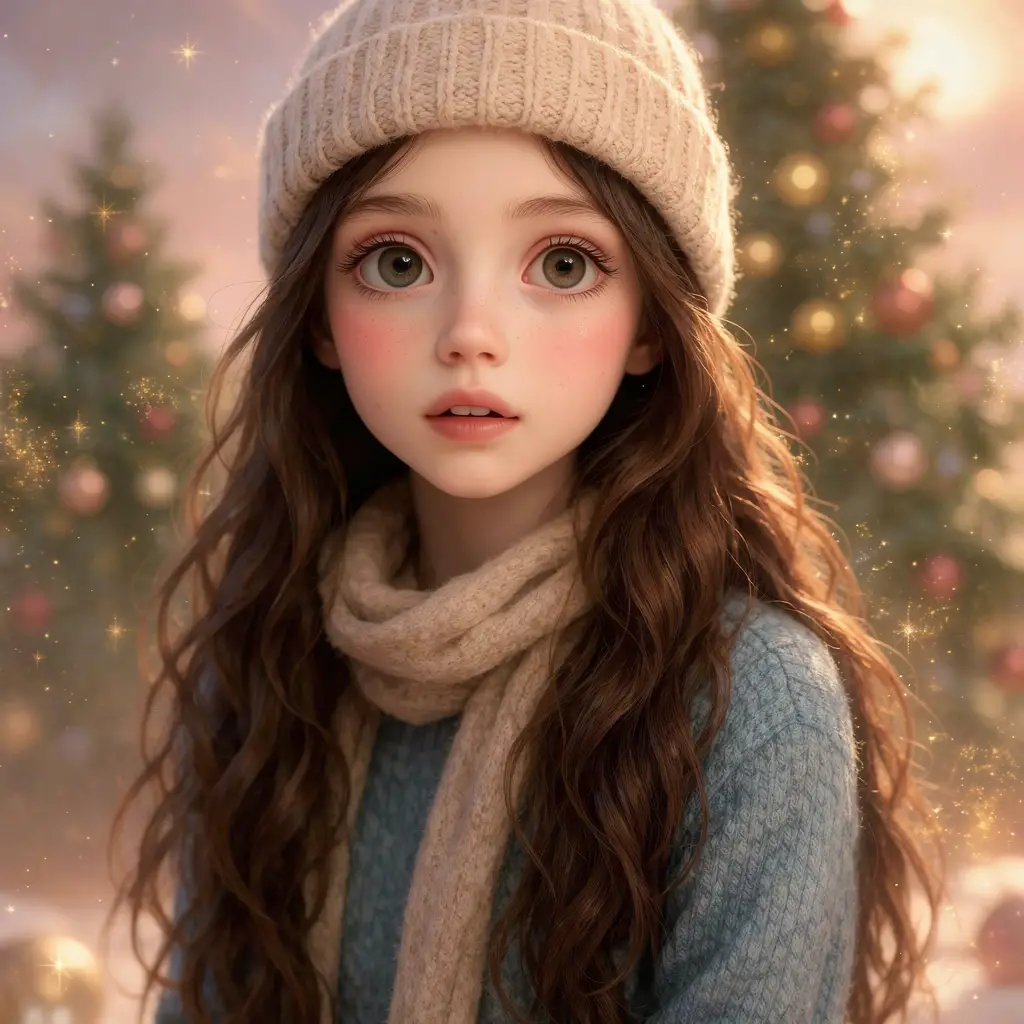 Dreamy Winter Girl With Magical Glow At Christmas