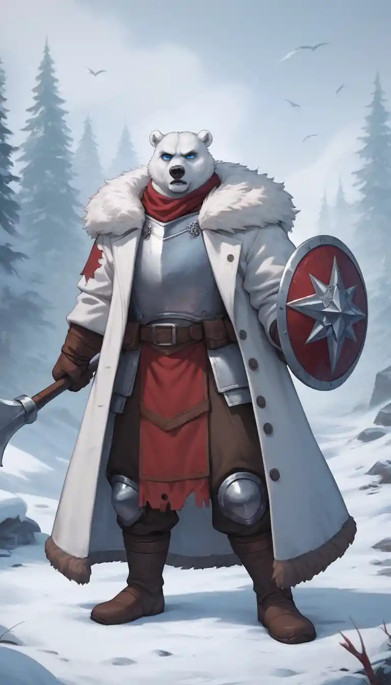 Guerrier ours polaire majestueux en armure tribale de glace
