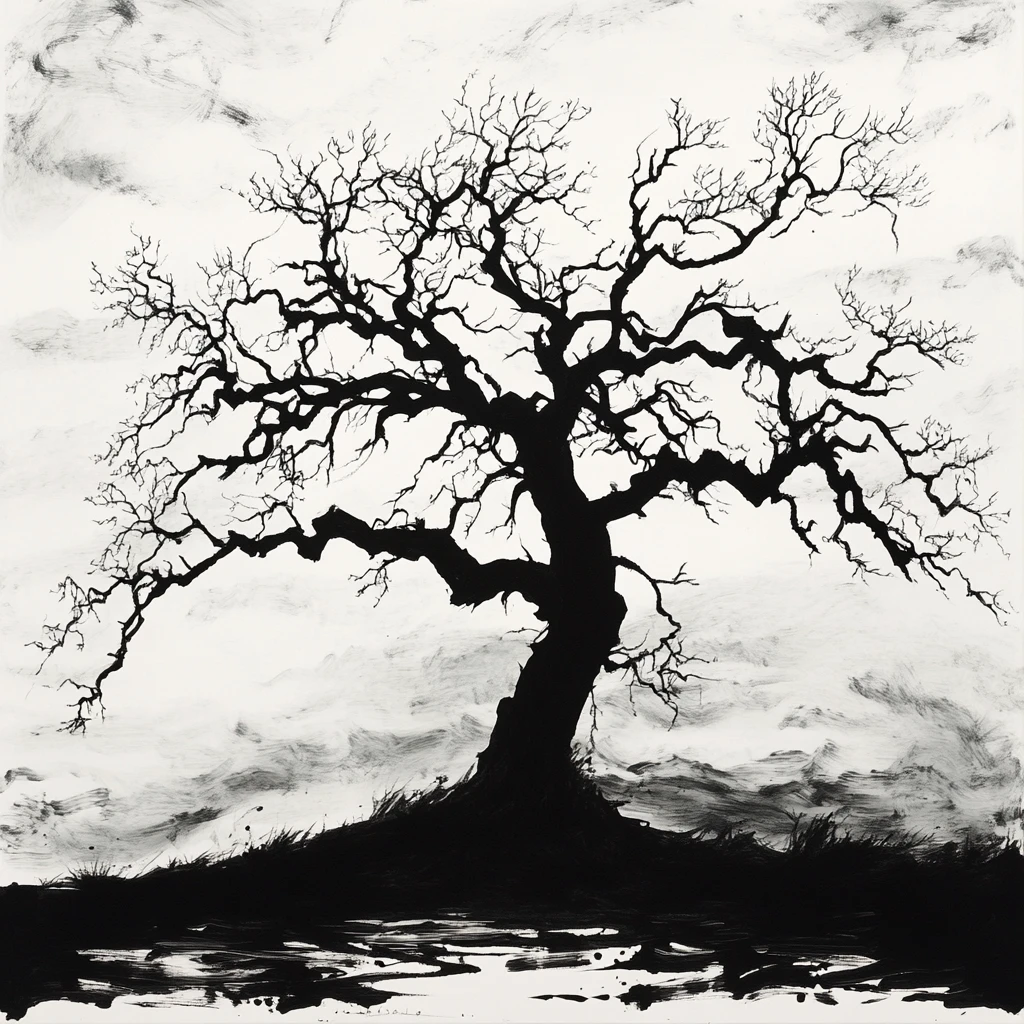 Ancient Tree Silhouette Against A Dramatic Stormy Sky