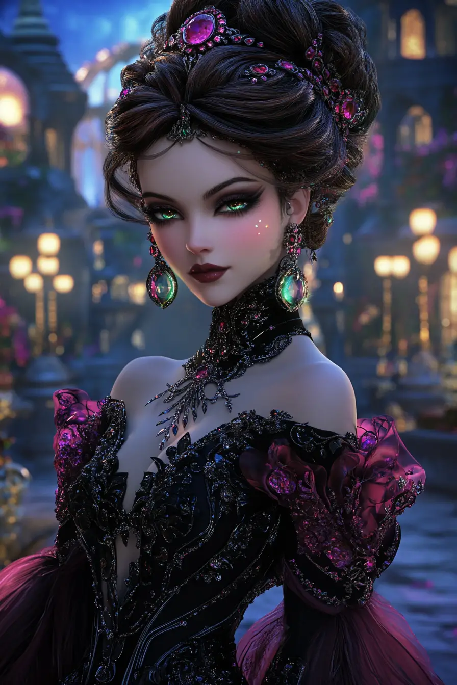 Elegant Persian woman in surreal moonlit couture portrait