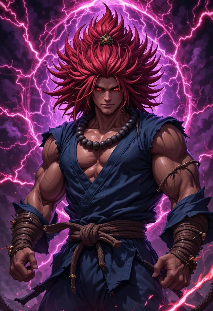 Artista marcial de anime em poderosa postura de combate frontal