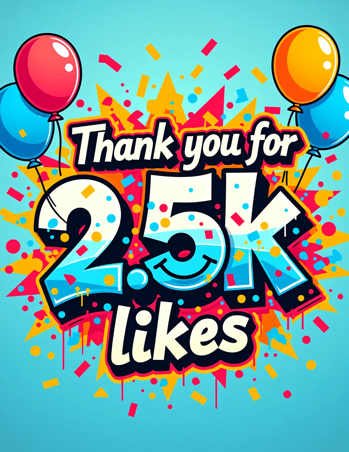 Banner digital colorido agradecendo pelos 2,5k likes