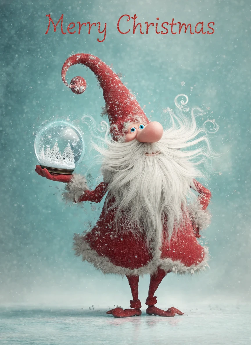 Whimsical cursive Merry Christmas handwritten across the top