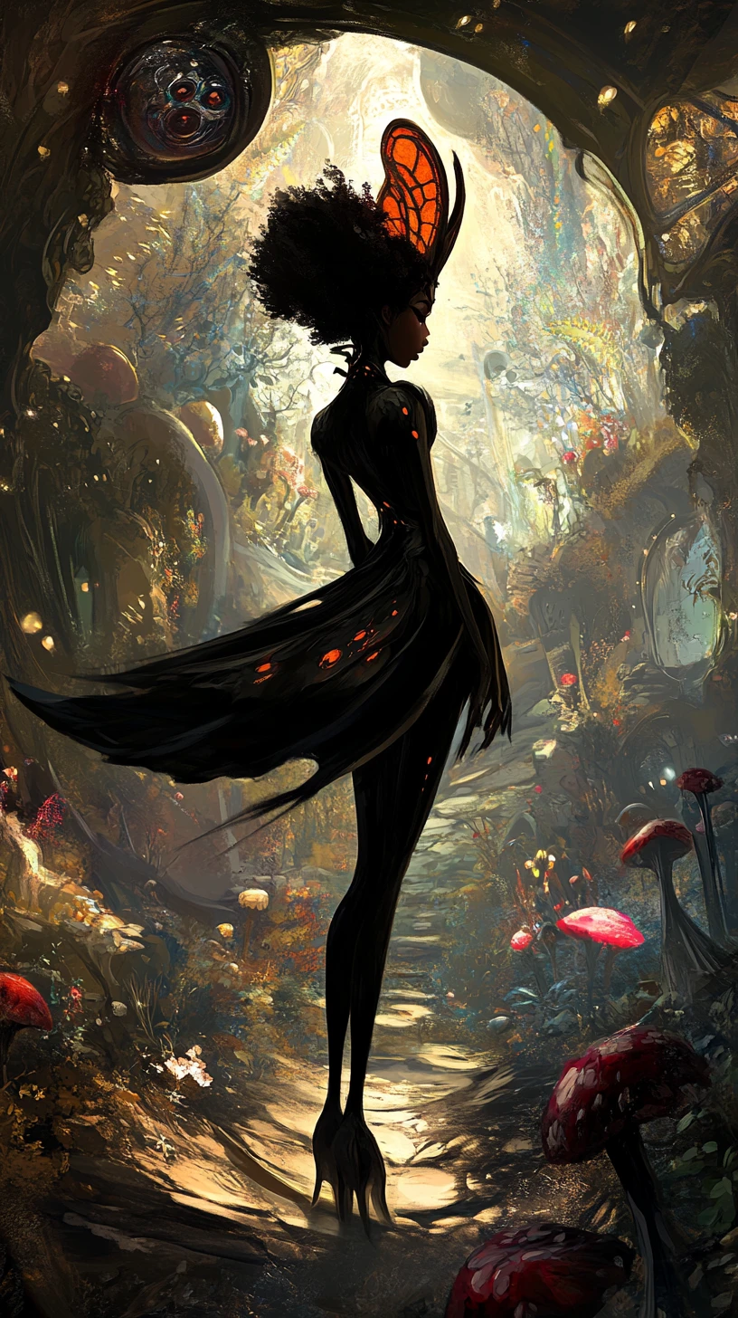 Dark fantasy girl in a mystical haunted animated world