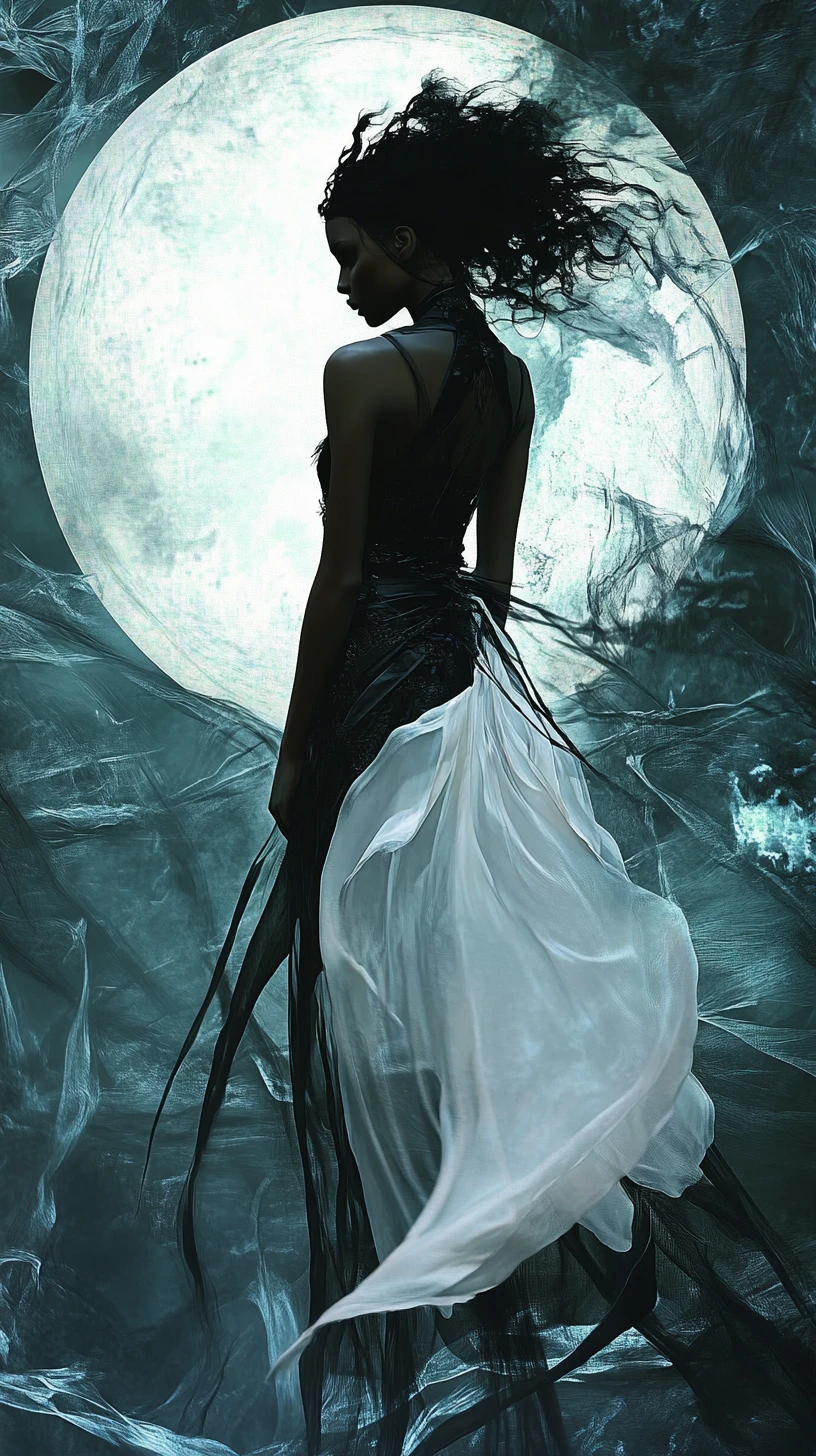 Young dark fantasy woman in a mystical haunted realm