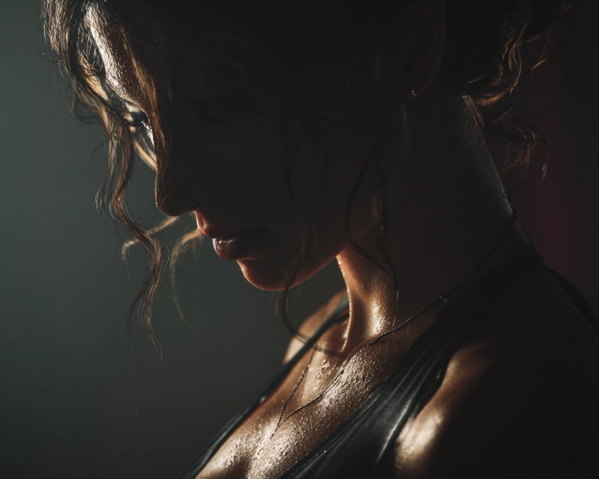Vista lateral cinematográfica de uma mulher em uma cena de fantasia sombria