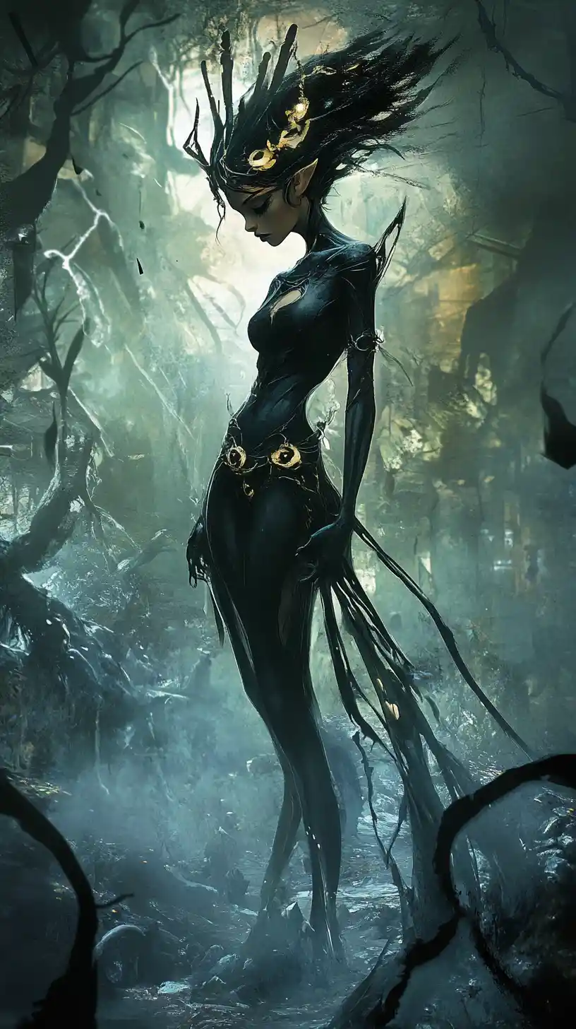 Young black fantasy girl in a haunted mystical world