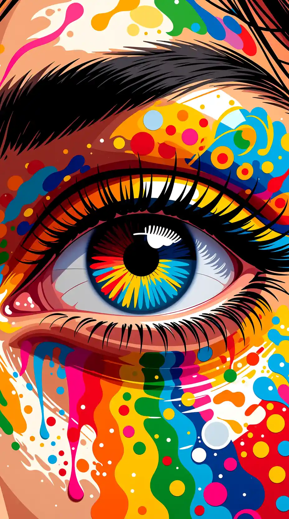 Colorful abstract close up of a single expressive eye