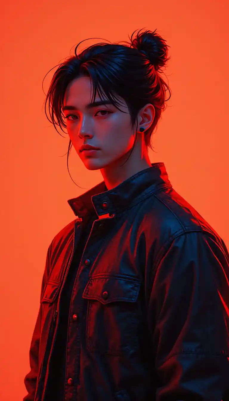 Anime portrait of a young man in red dramatic lighting
