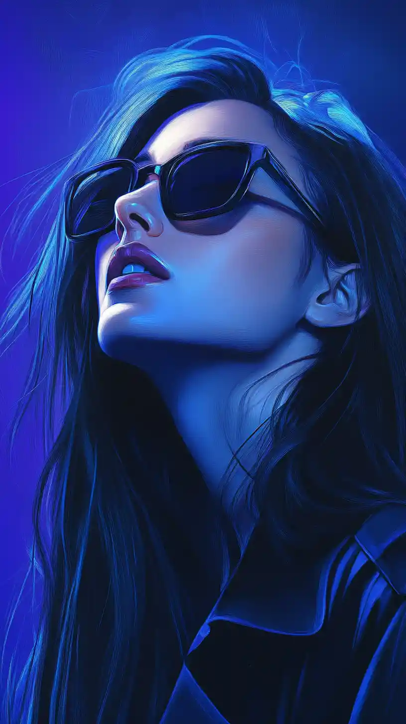 Stylish woman in trench coat under cool blue rim light