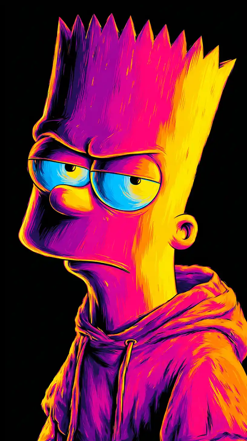 Ritratto di ragazzo in stile cartoon, cupo, con illuminazione al neon dal basso