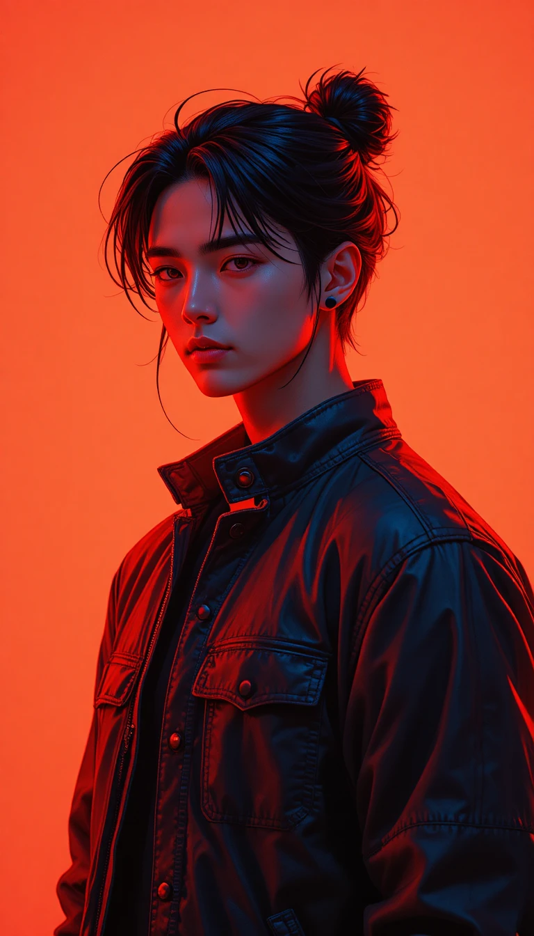 Anime portrait of a young man in red dramatic lighting