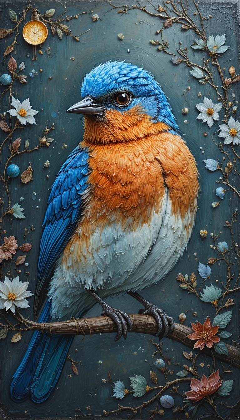 Peinture à l’huile d’un oiseau bleu en épais empâtements