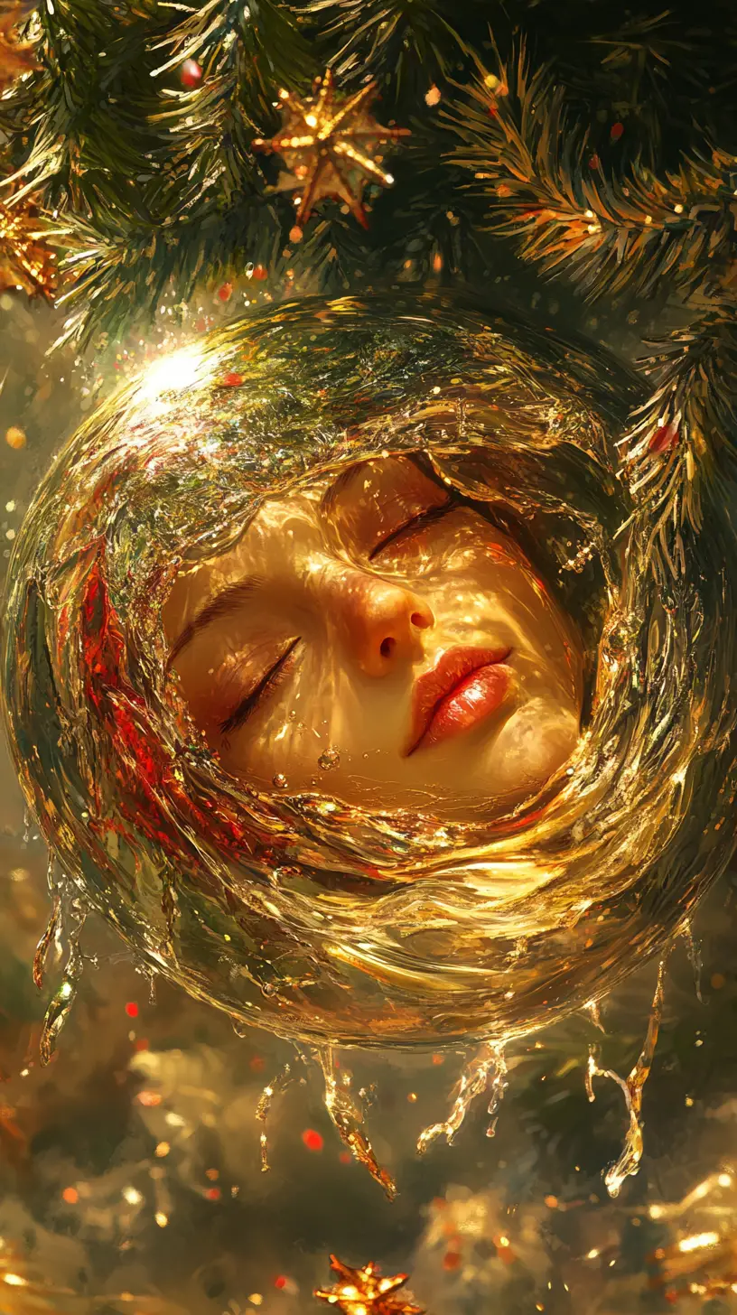 Surreal Christmas Ornament With Ethereal Face In Warm Tones