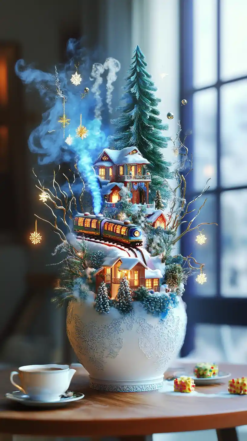Festive kitchen table with vase diorama and candles