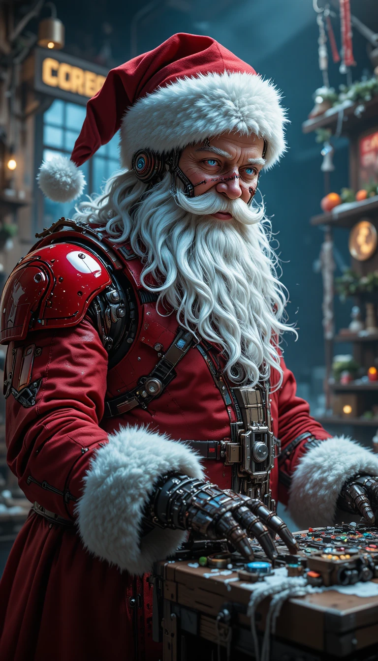 Allegro Babbo Natale robot cibernetico al nevoso Polo Nord