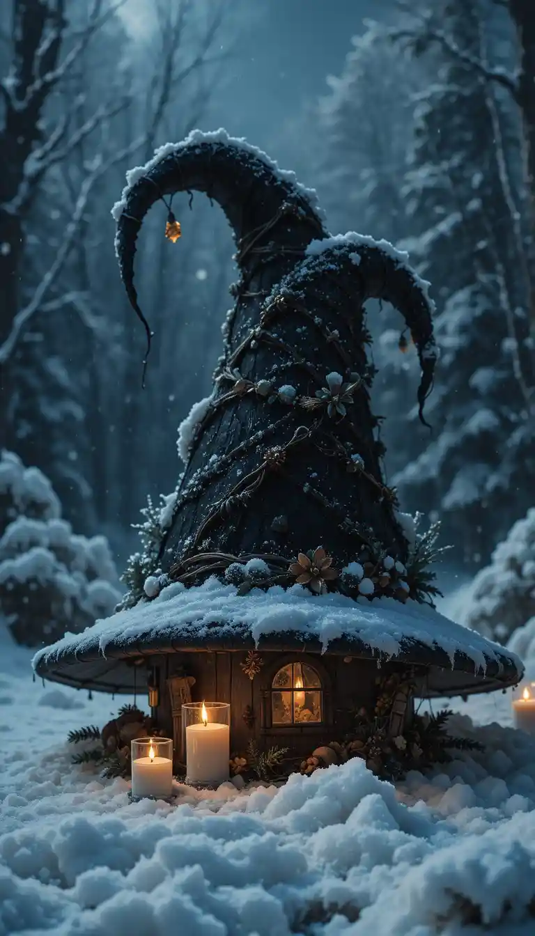 Elfi di Natale in un cilindro al riparo alla luce delle candele