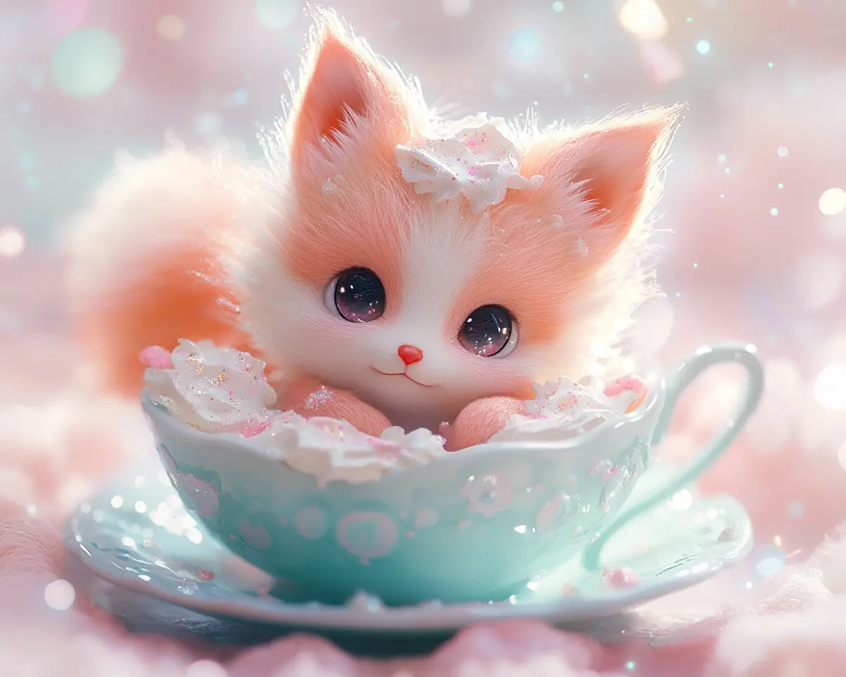 Adorable bébé renard blotti dans une tasse à thé en porcelaine