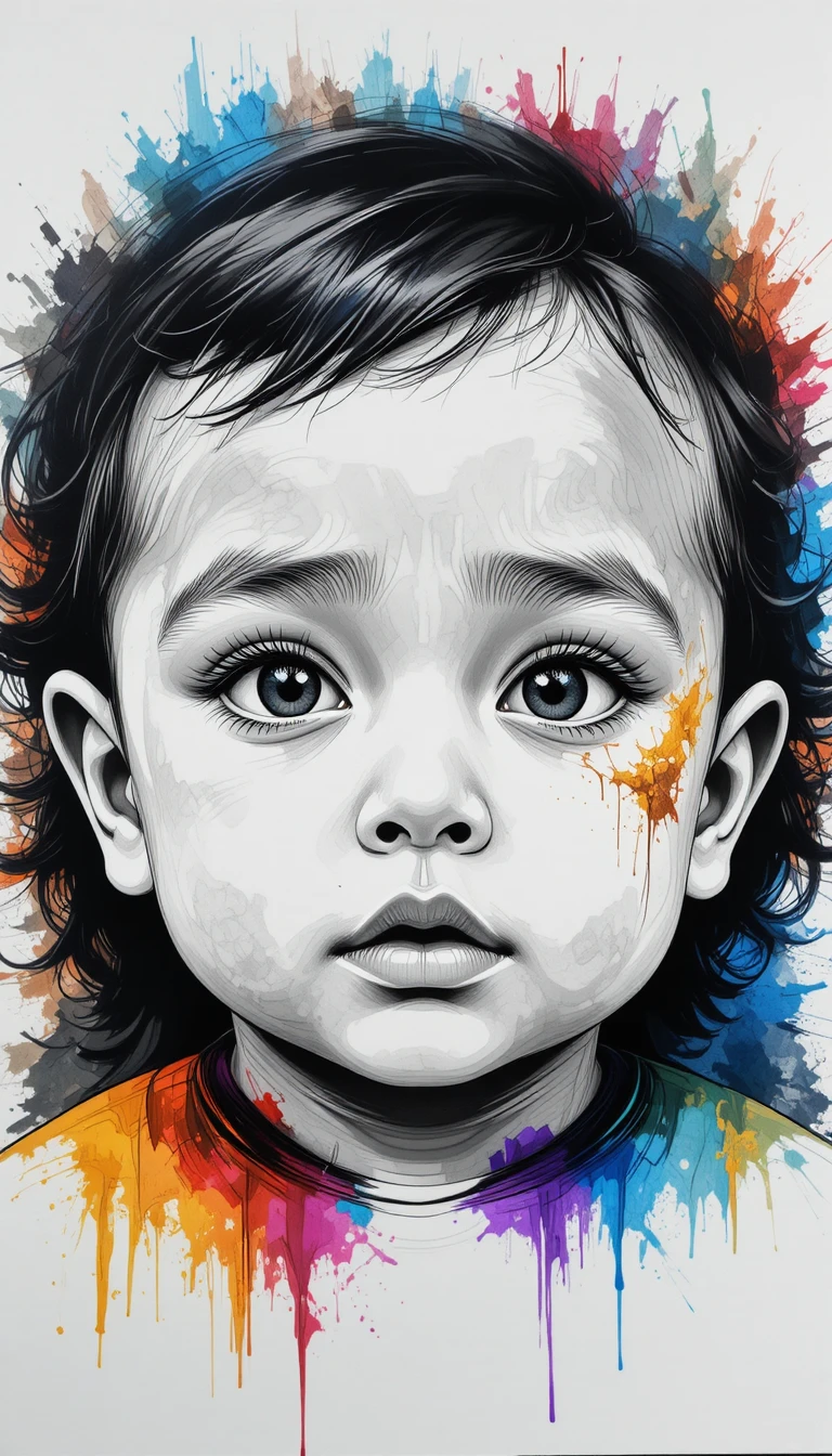 Retrato vetorial em preto e branco de um bebê inocente