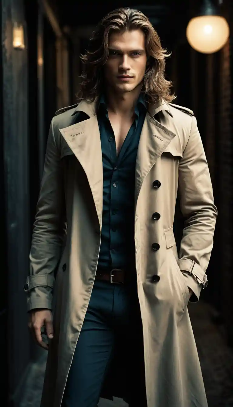 Jeune homme charismatique en trench au regard séduisant