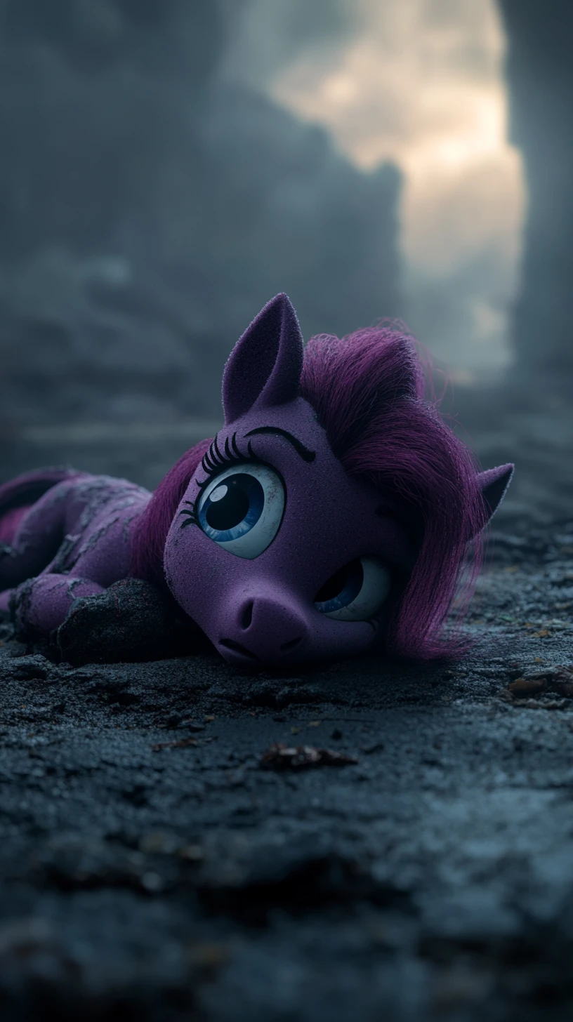 Injured anime pony girl on a desolate empty landscape