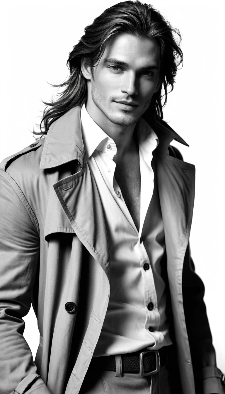 Charismatic young man in trench coat portrait pose