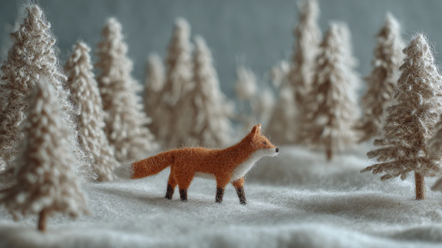 Bezaubernder Filzfuchs im verschneiten Feld mit Winterbäumen