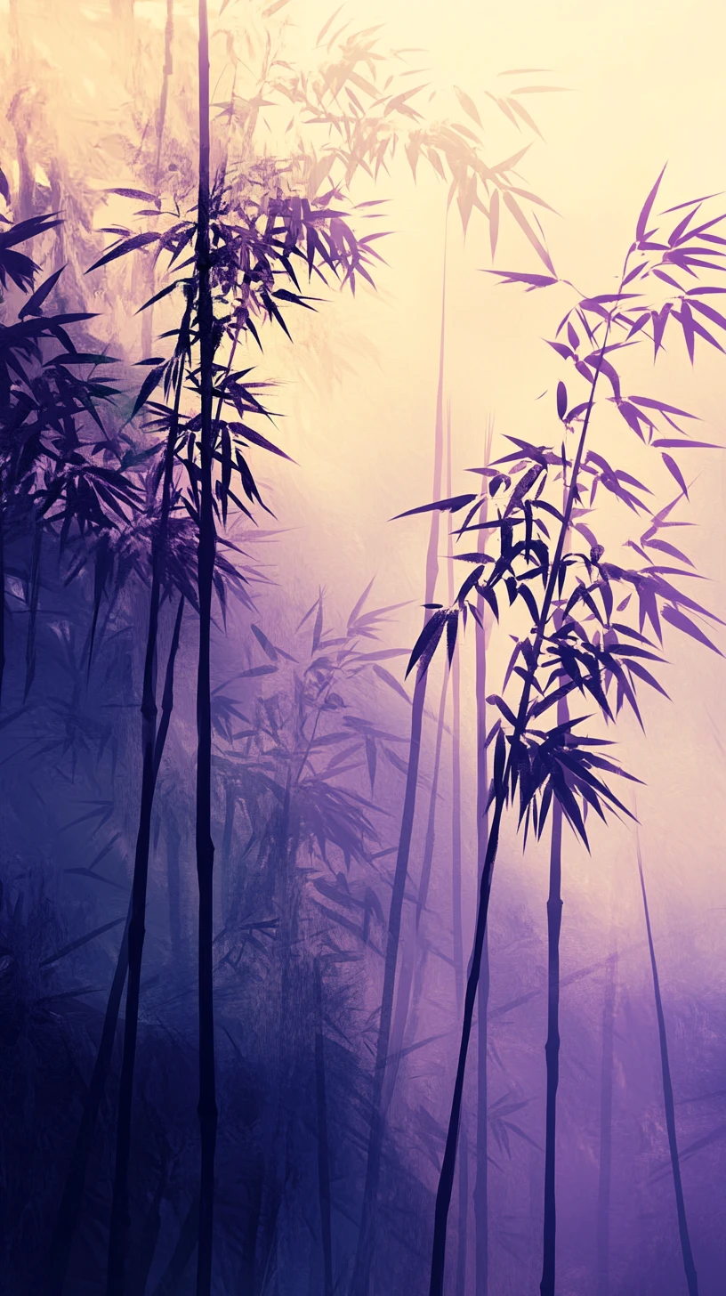 Serene Bamboo Forest In Purple Japanese Ink Painting