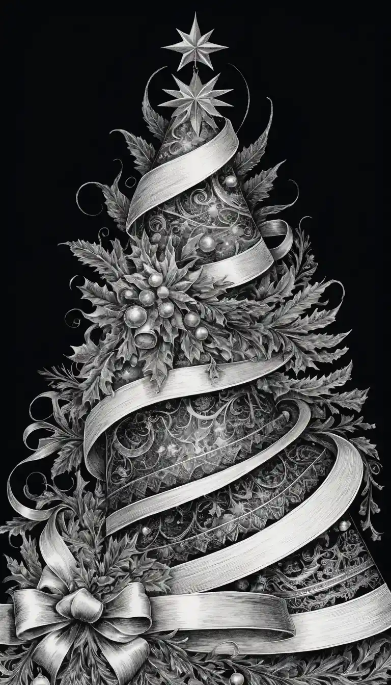 Filigraner Tinten-Vogel mit festlicher Weihnachtsmütze