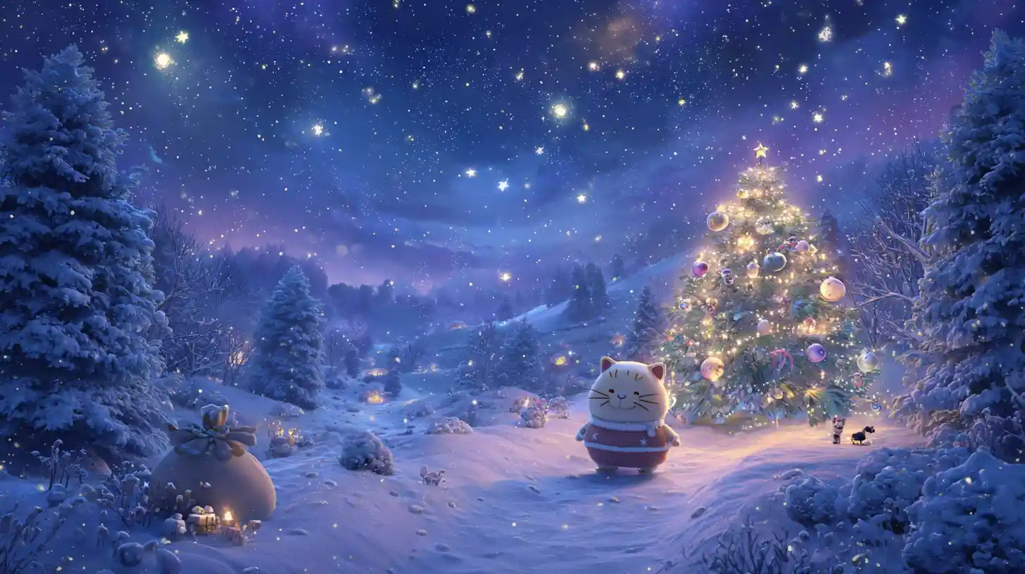 Cheerful Cat Santa In A Snowy Winter Wonderland