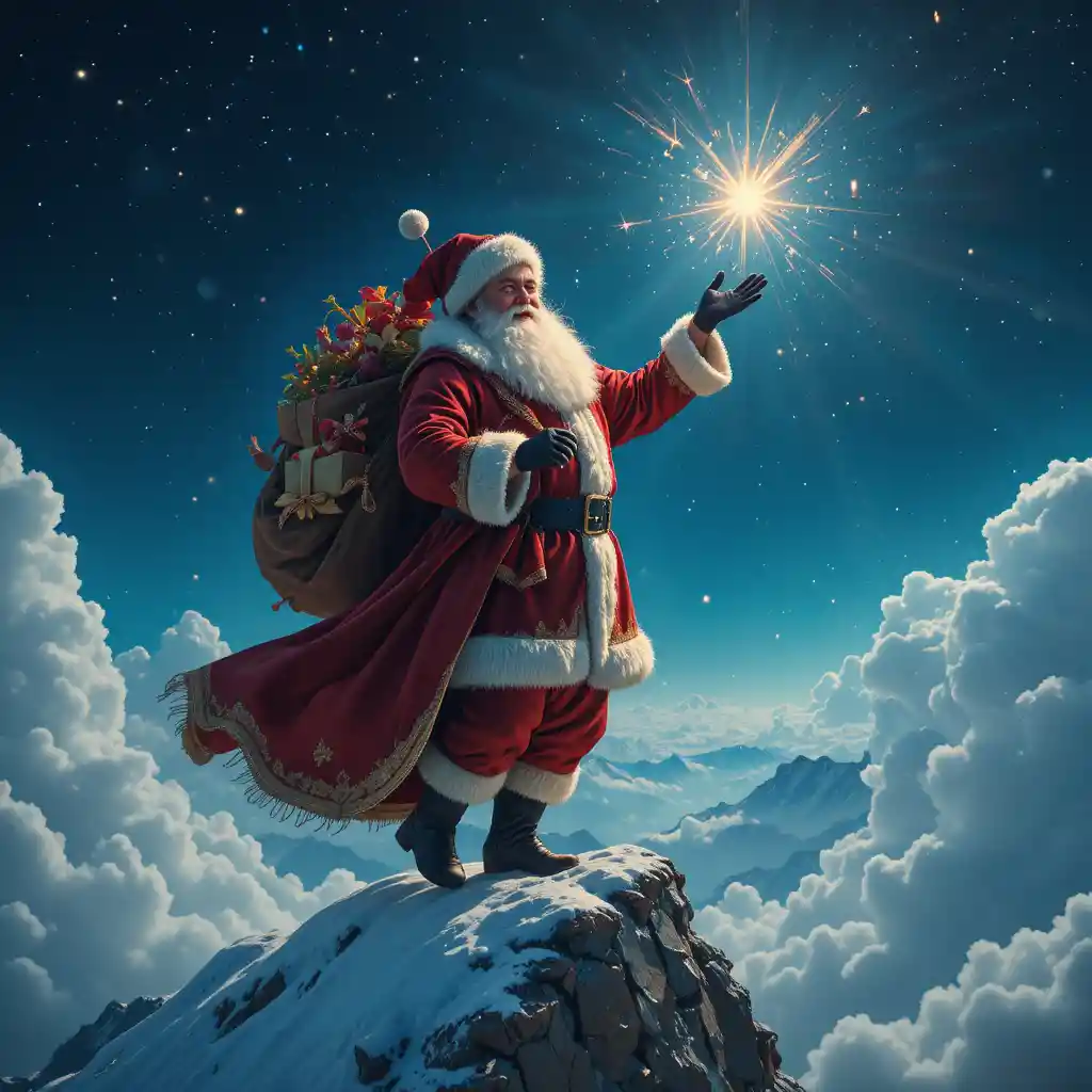 Slitta di Natale che vola nel cielo notturno con i regali