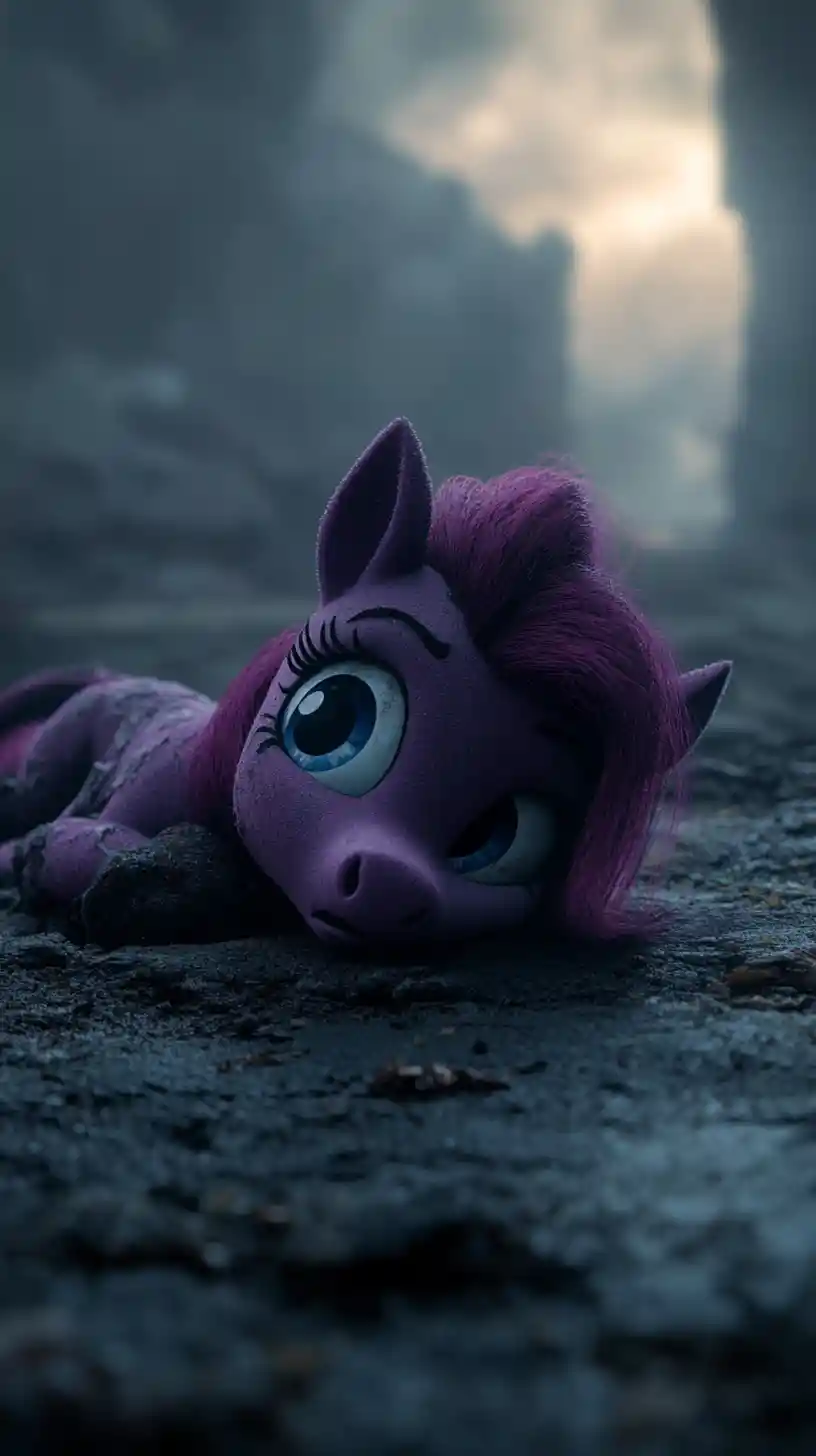 Injured anime pony girl on a desolate empty landscape