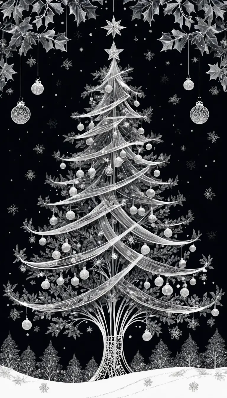 Albero di Natale a inchiostro in una fiabesca scena invernale