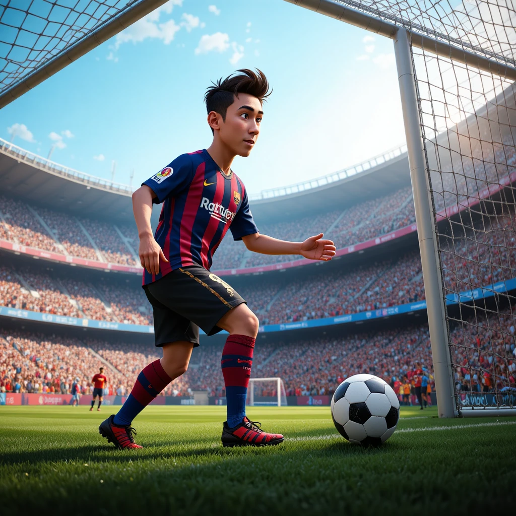 3D cartoon soccer player preparing a powerful goal shot