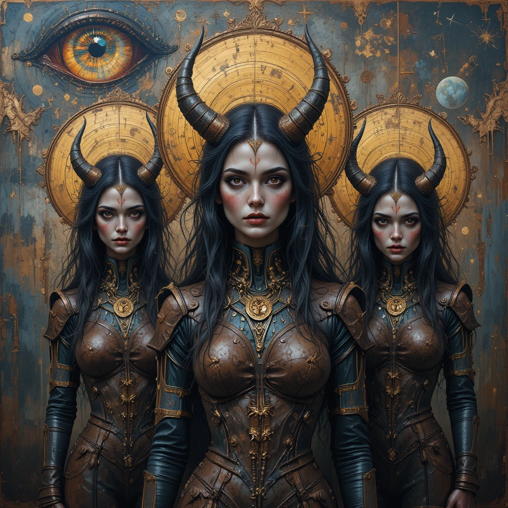 Bruxas da Beleza em Visão Demoníaca Enferrujada de Mixed Media