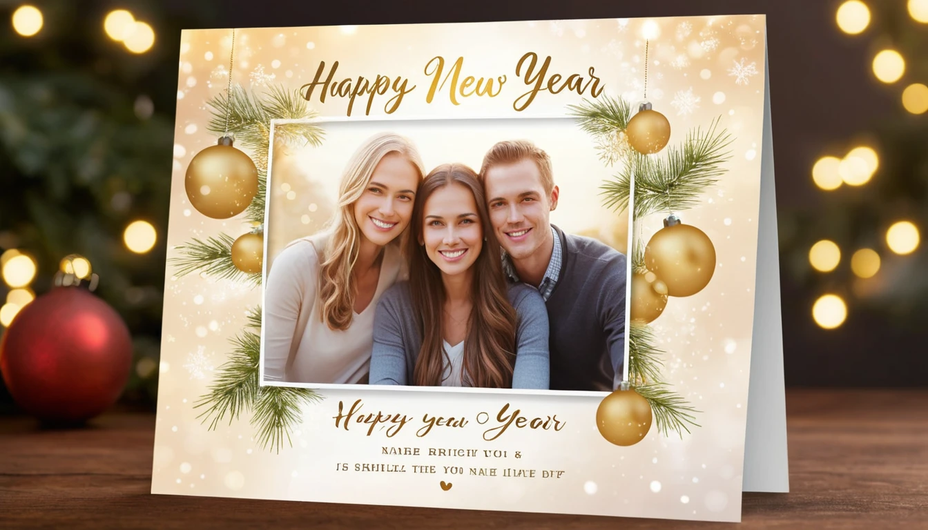 Personalized New Year card with glowing festive typography