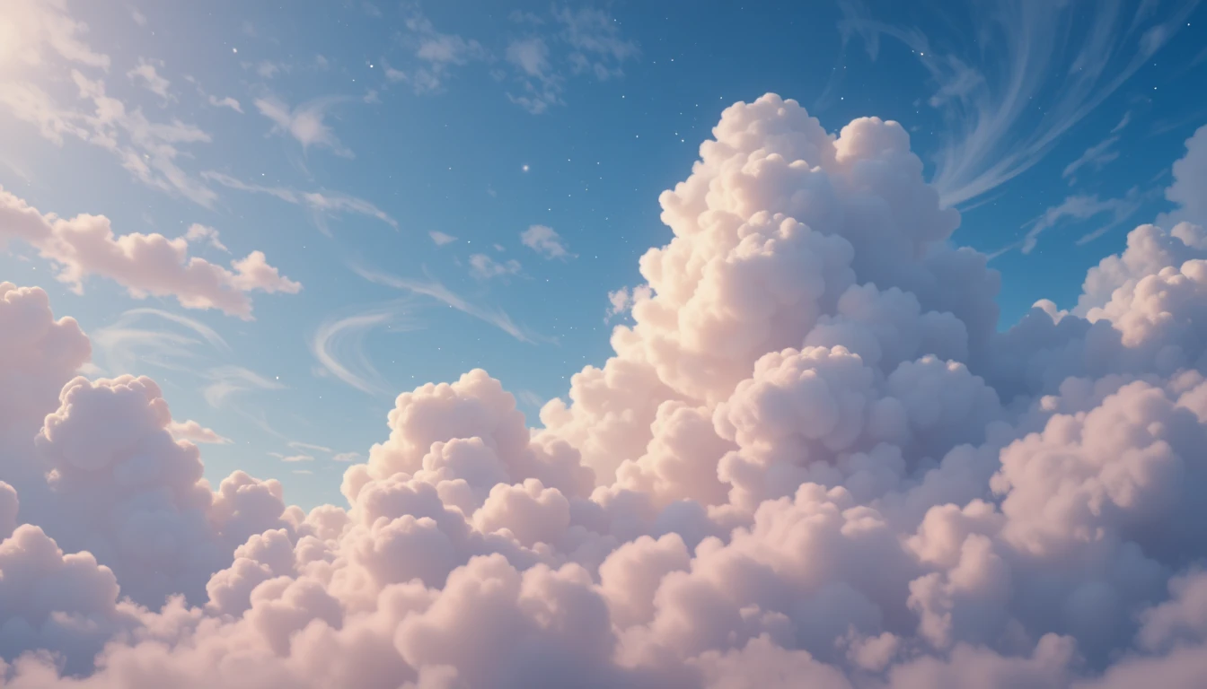 Dreamy pastel sky with fluffy clouds and gentle swirls