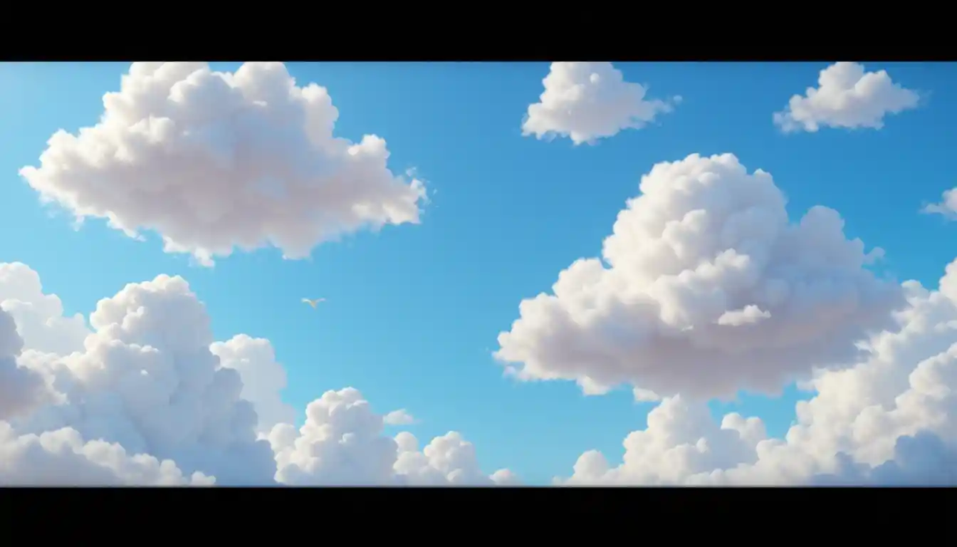 Suaves nubes blancas 3D en un cielo azul brillante