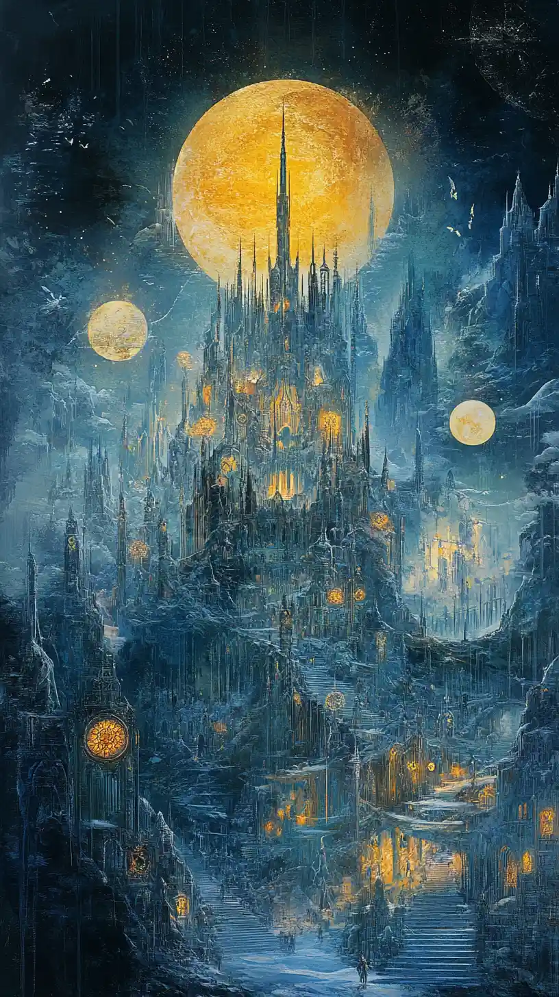 Whimsical Fantasy Town With Shimmering Ice Palace