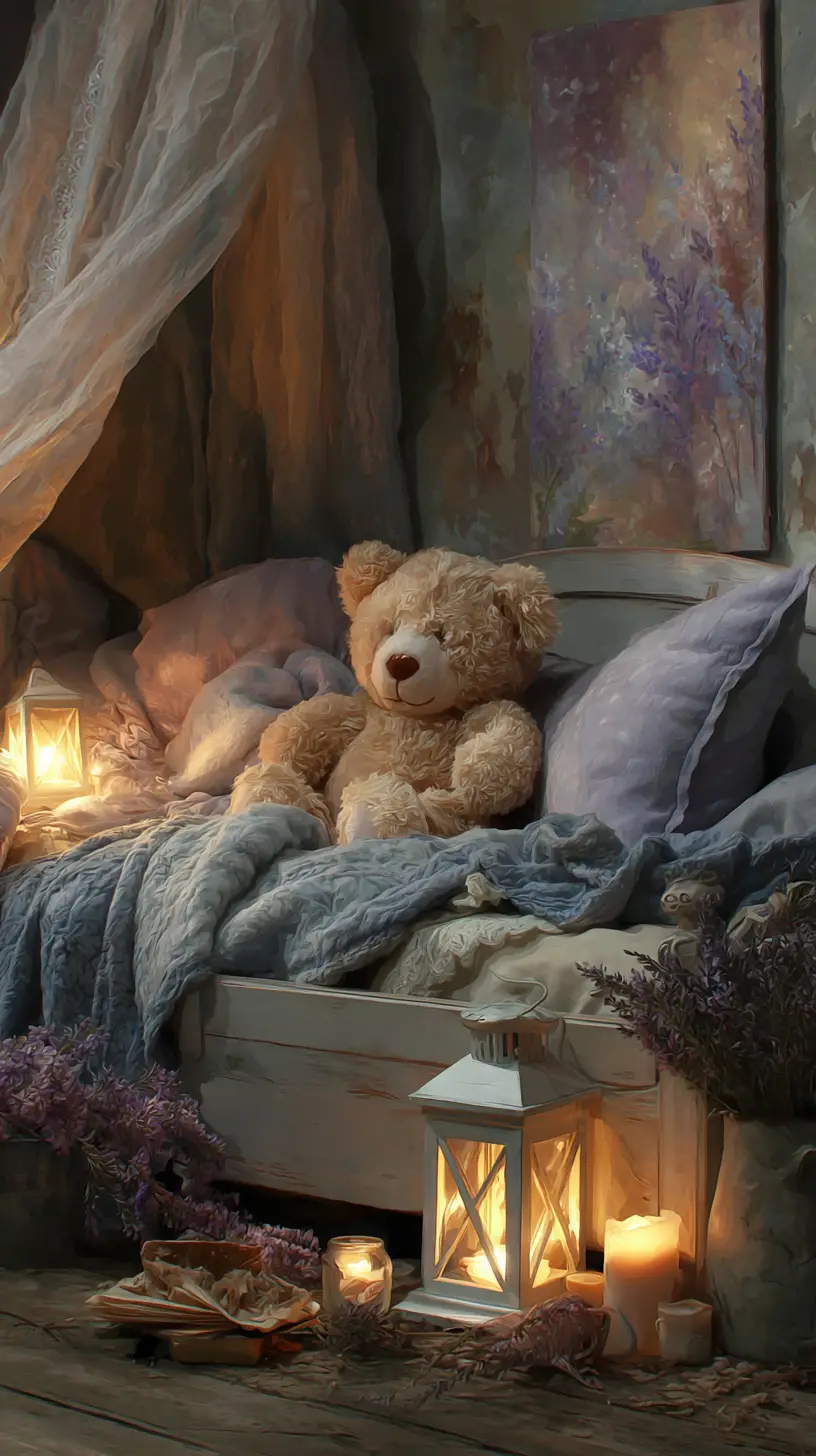 Quarto de bebê aconchegante em estilo shabby chic com delicados detalhes de bokeh