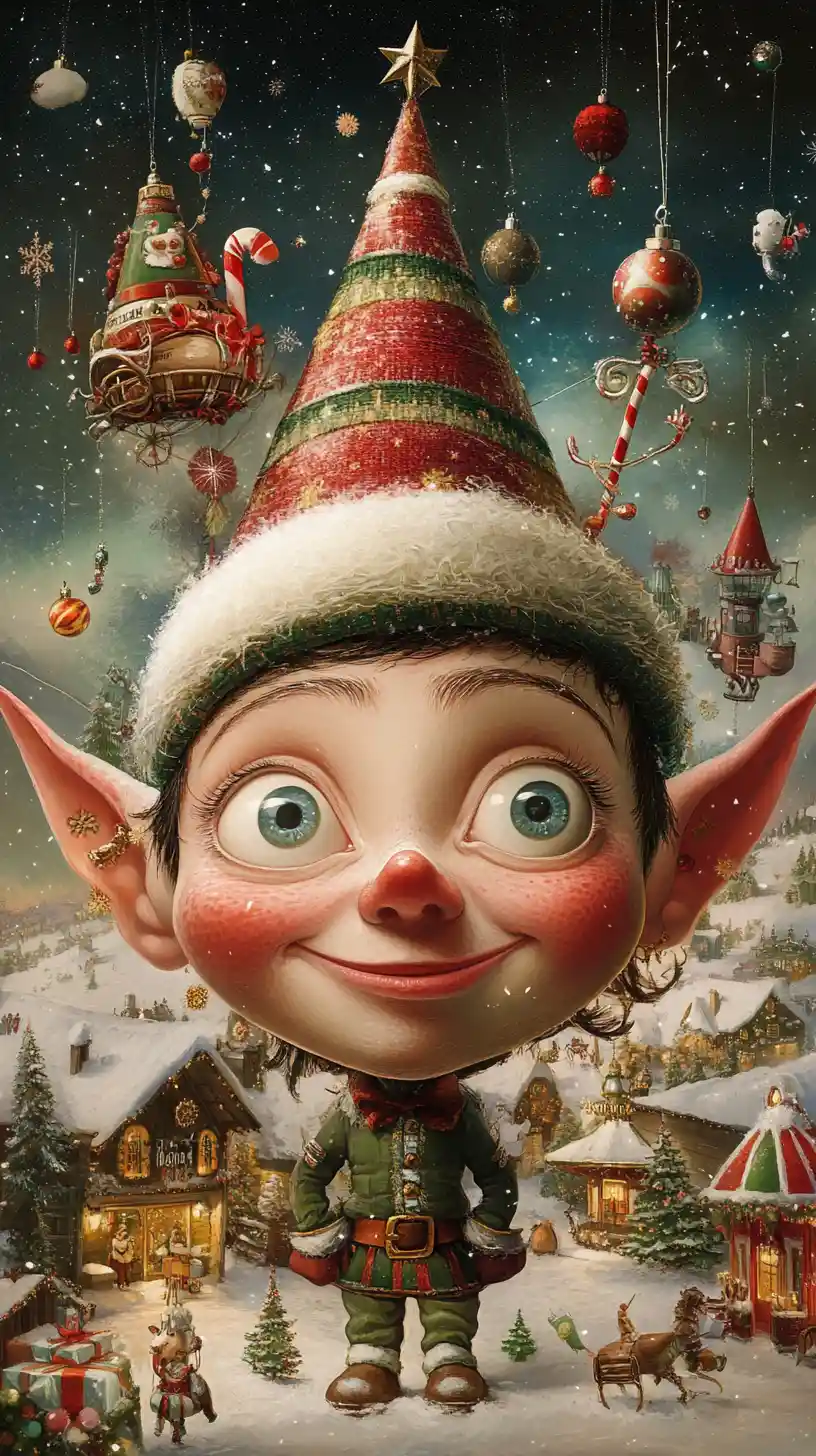 Ritratto fiabesco di un elfo di Natale in un paesaggio festivo magico