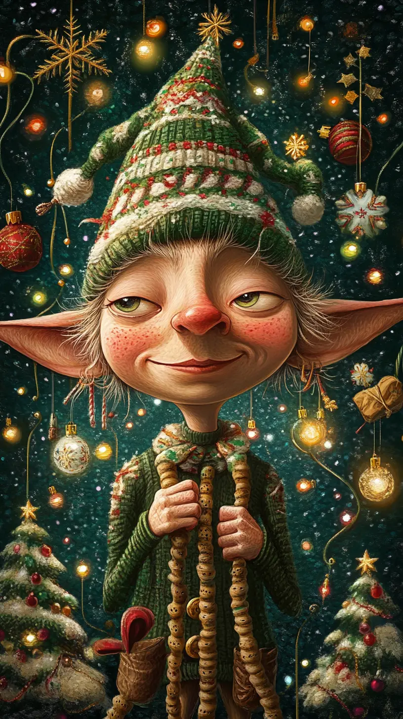 Portrait féerique d’elfe de Noël dans un paysage surréaliste du pôle Nord