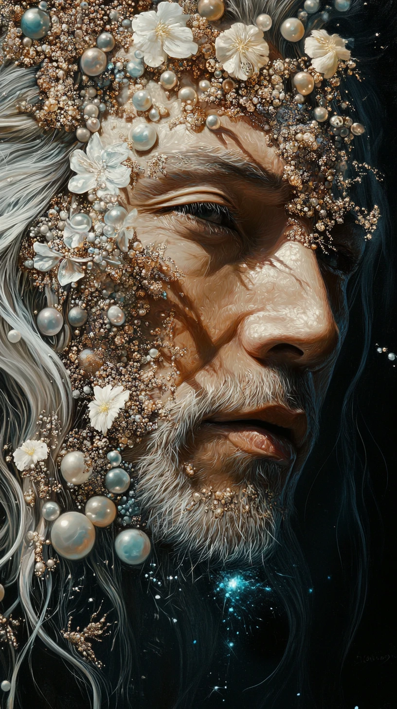 Retrato surrealista de un hombre con rostro de textura metálica