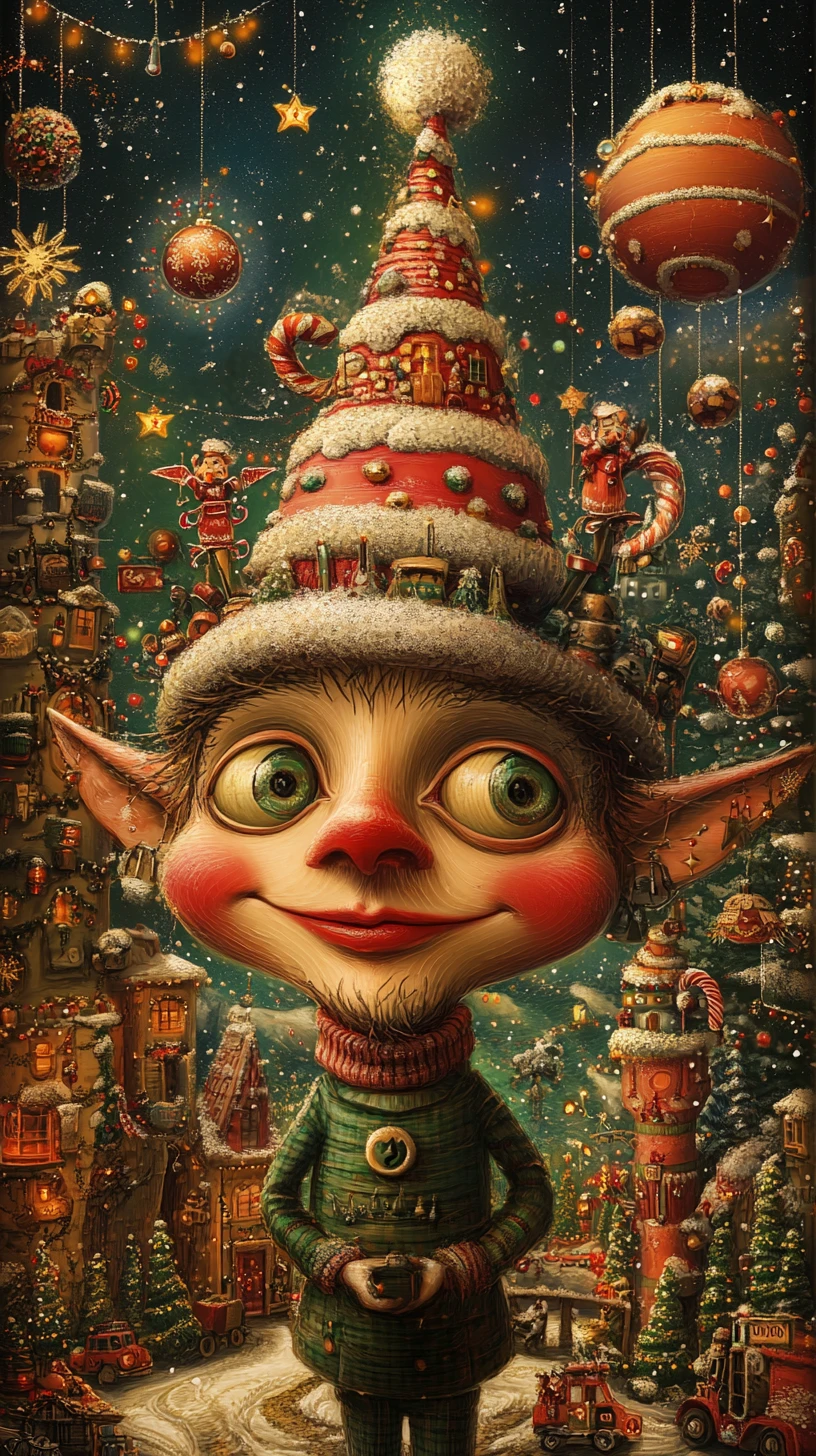 Portrait Féérique d’Un Lutin de Noël dans un Paysage Magique du Pôle Nord