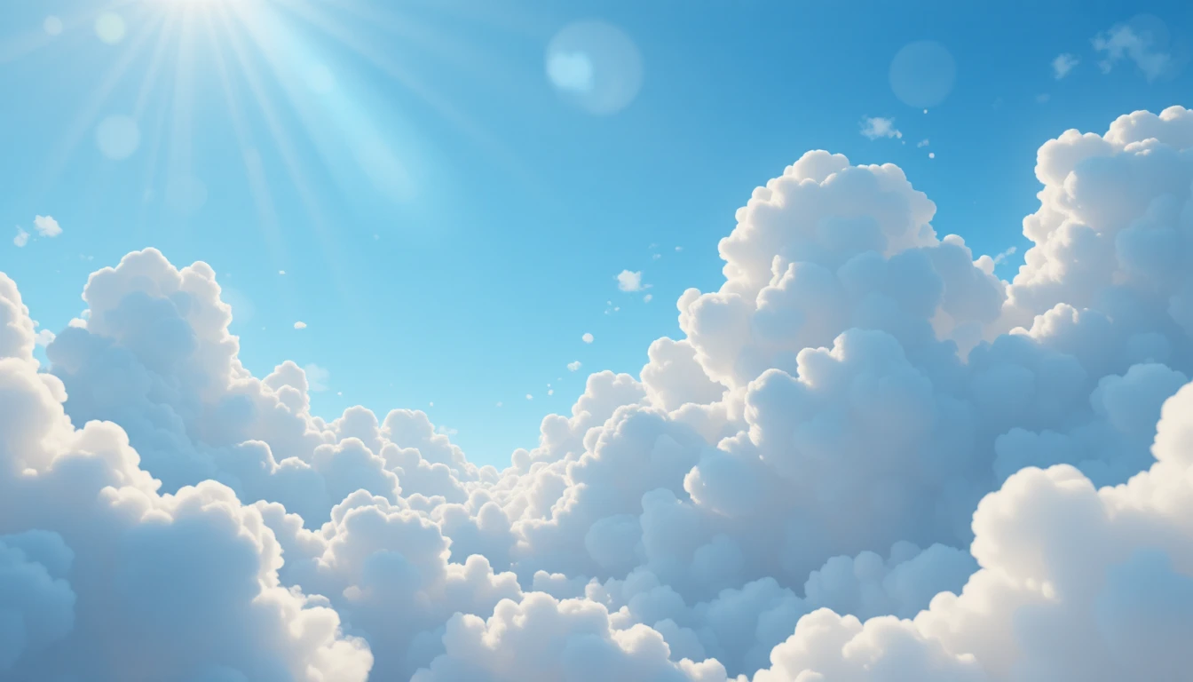 Soft blue sky with gentle drifting fluffy clouds