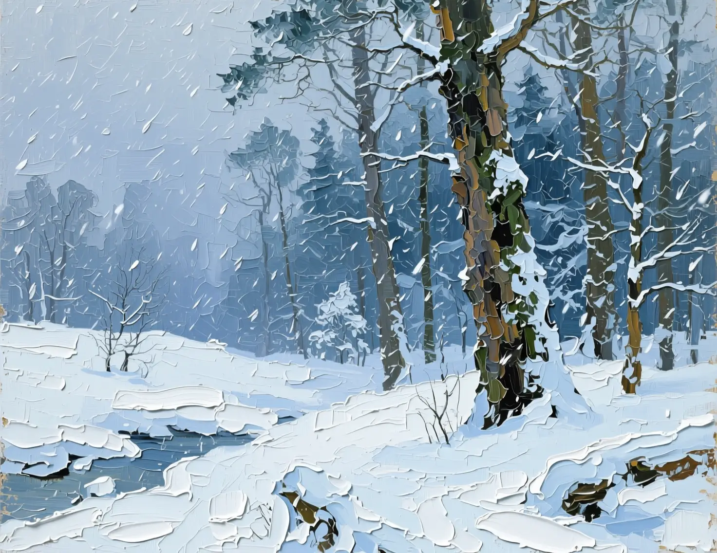 Tormenta invernal texturizada arrasando un bosque ancestral